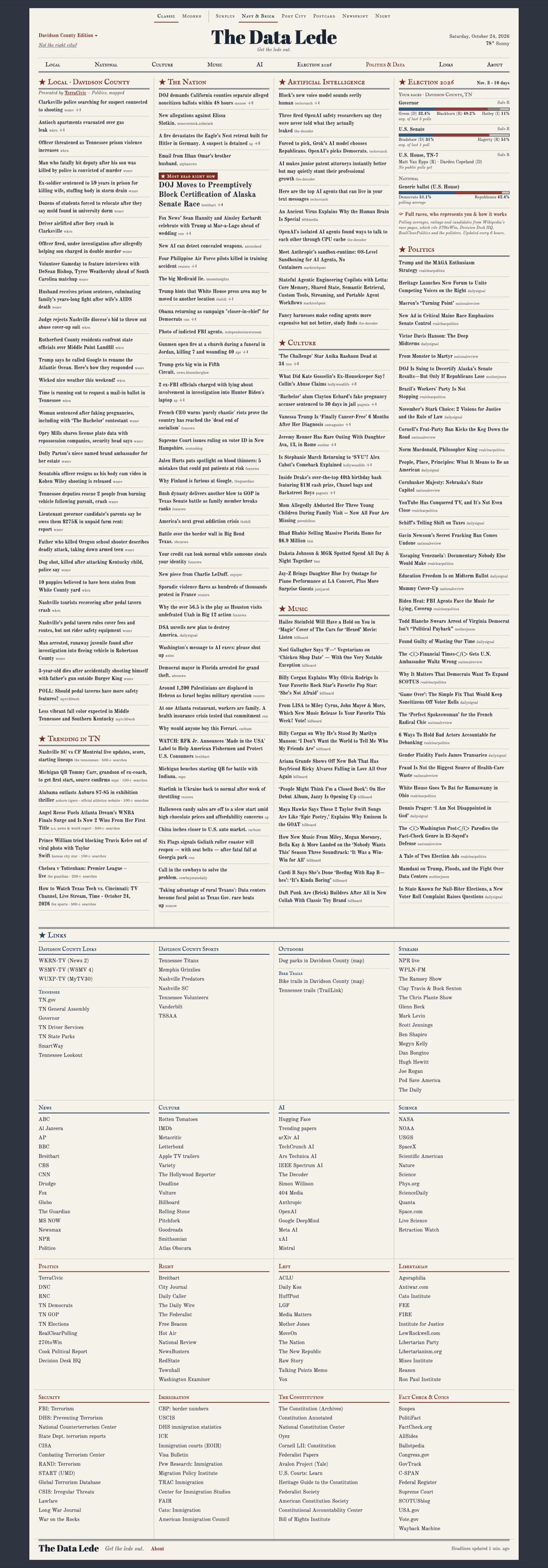The Data Lede homepage, full length