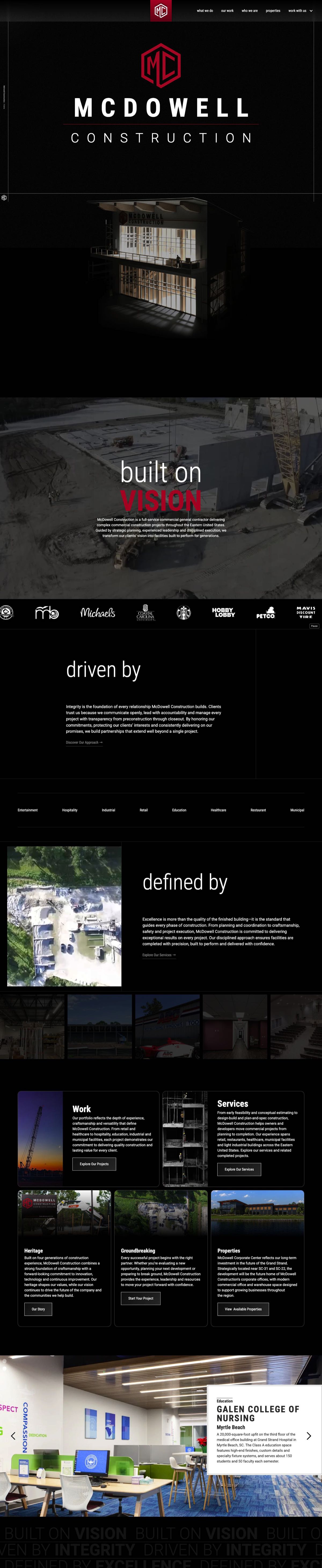 McDowell Construction homepage, full length