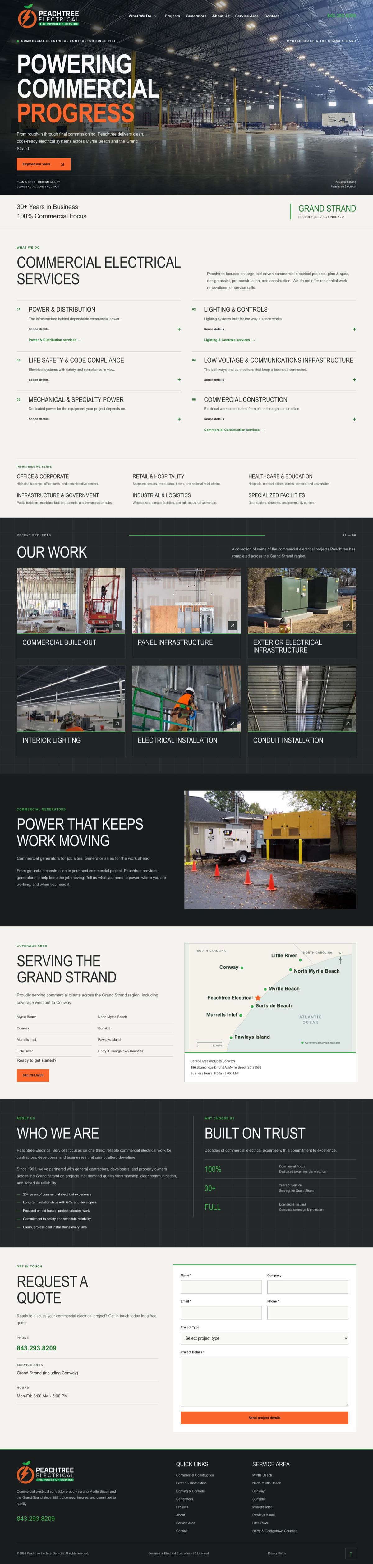 Peachtree Electrical homepage, full length